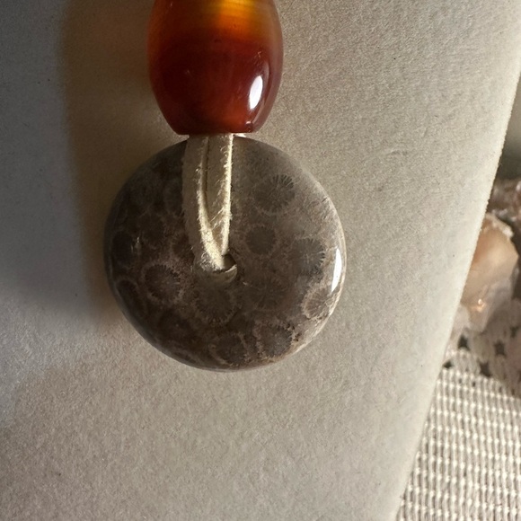 Coral Fossil Jade Donut Pendant Necklace - Picture 7 of 16